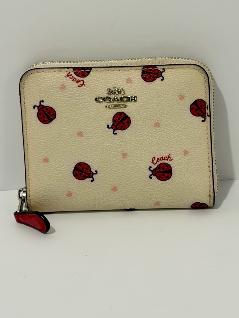 Coach Small Zip Around Wallet with Red Ladybug And Heart Print